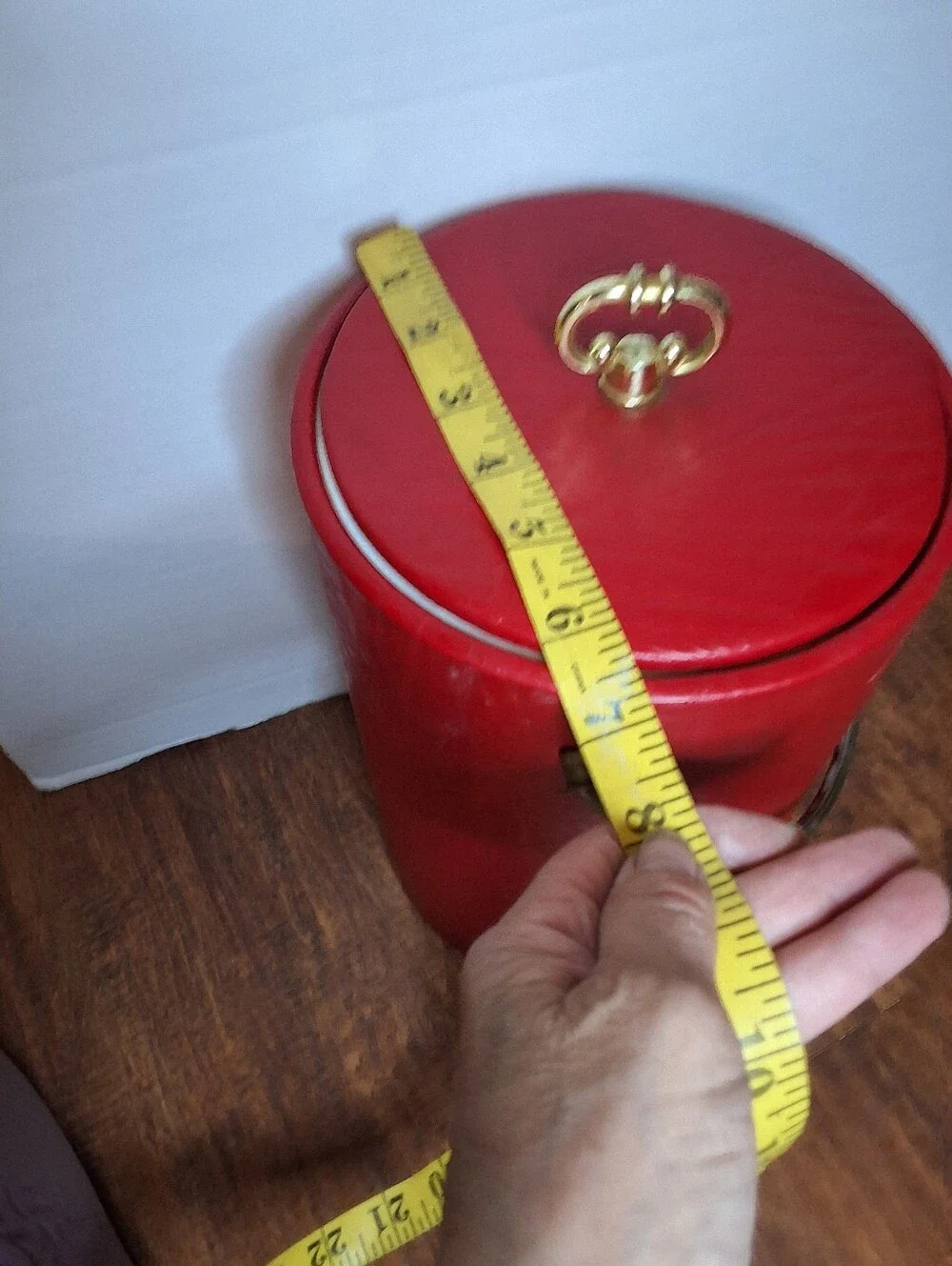 Vintage Georges Briard Red Vinyl Ice Bucket Gold Tone Handle Mid Century Barware
